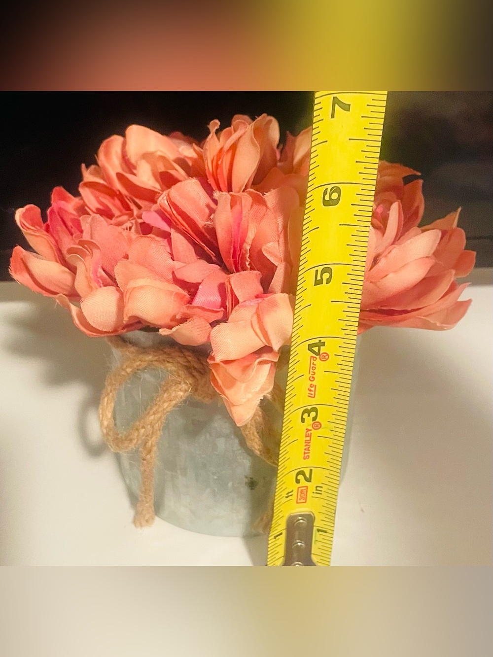 Boho Coastal Faux Floral Planter Cottagecore Galvanized Vase Decor - Picture 4 of 4